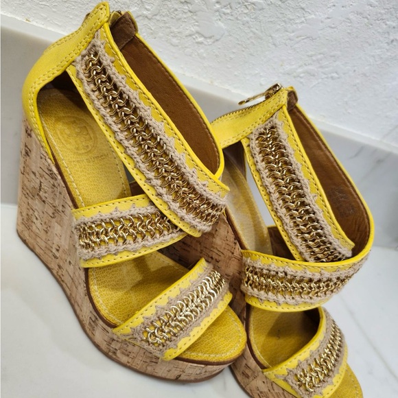 Tory Burch Yellow Wedge Sandals - Picture 3 of 6